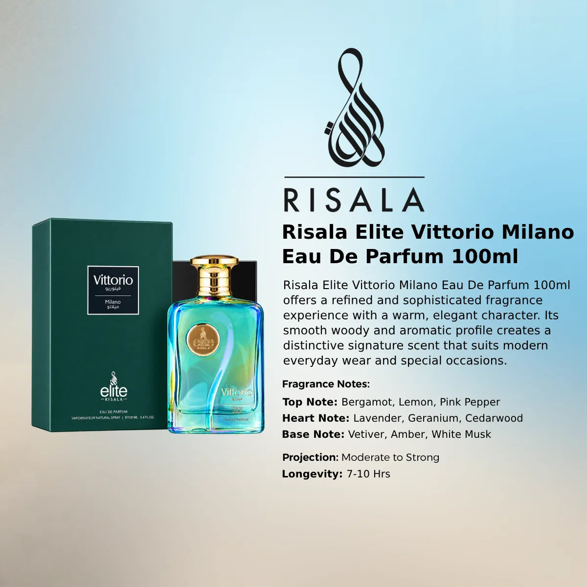 Risala Elite Vittorio Milano EDP 100ml luxury fragrance at best price, authentic and genuine product - Perfumesouq Qatar